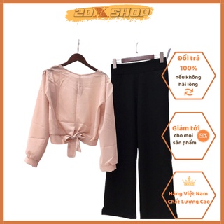 Set Quần Rộng Áo Nơ Áo Von Lụa Quần Đũi Dầy Mát Mịn Hot Trend