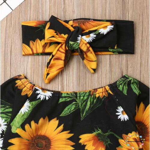 Set quần yếm + băng đô in họa tiết hoa dễ thương cho bé gái