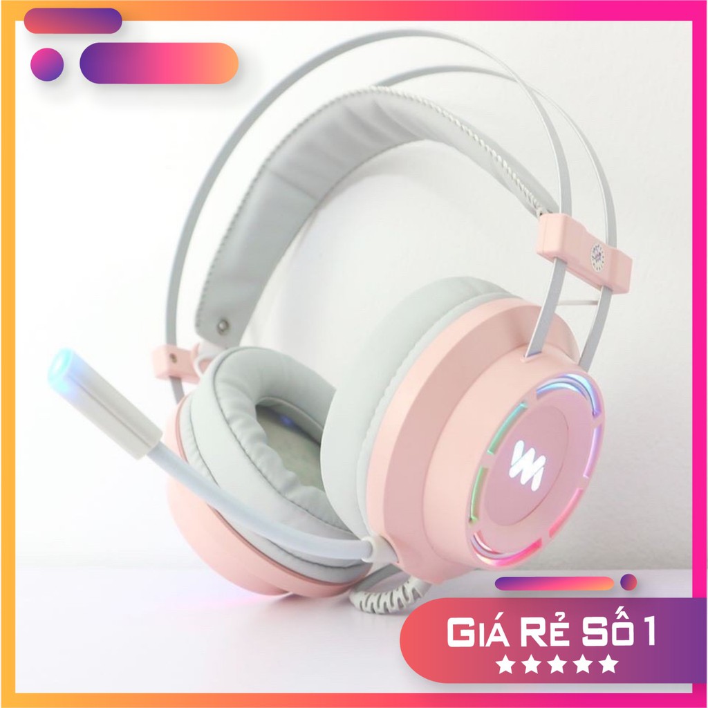 Tai nghe gaming màu hồng Wangming 9800s pink  Âm Thanh 7.1 Jack USB Chính Hãng SỬ DỤNG CHO MÁY TÍNH- Máy Tính Báo Hồng