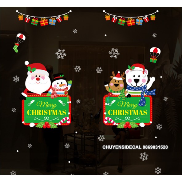 Decal dán tường Noel - Bảng Xanh chào đón lễ Vui Nhộn