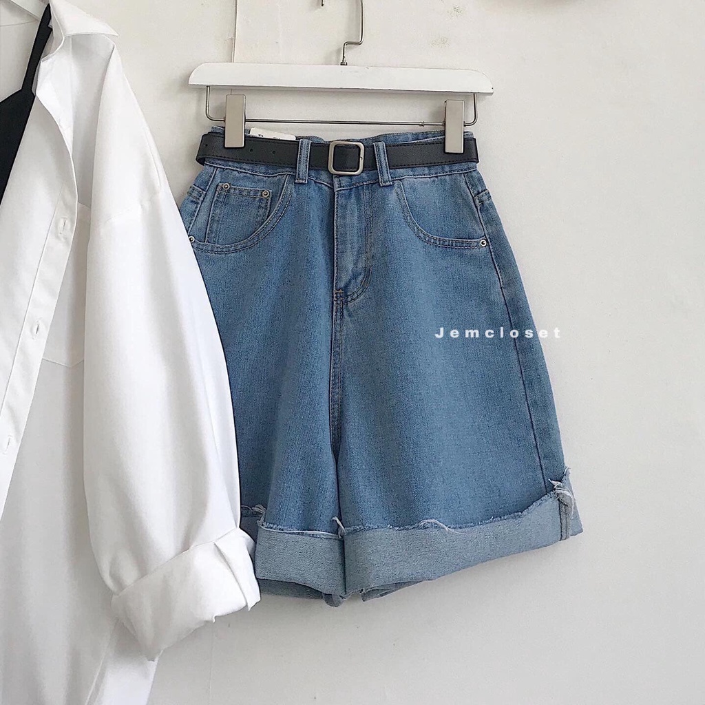 Quần Short Jean Nữ JEM CLOSET Màu Xanh Quần Đùi Nữ Ống Rộng ANJ Rách Nhẹ Lên Dáng Thon Chân Mặc Đi Chơi Và Đi Làm 2325