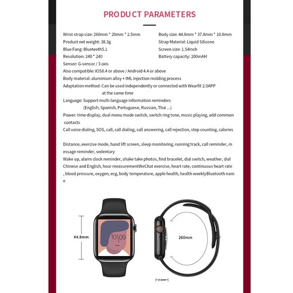W98 Plus Smart Watch Full Touch Screen Music Control Body Temperature ECG Smartwatches For IOS Android