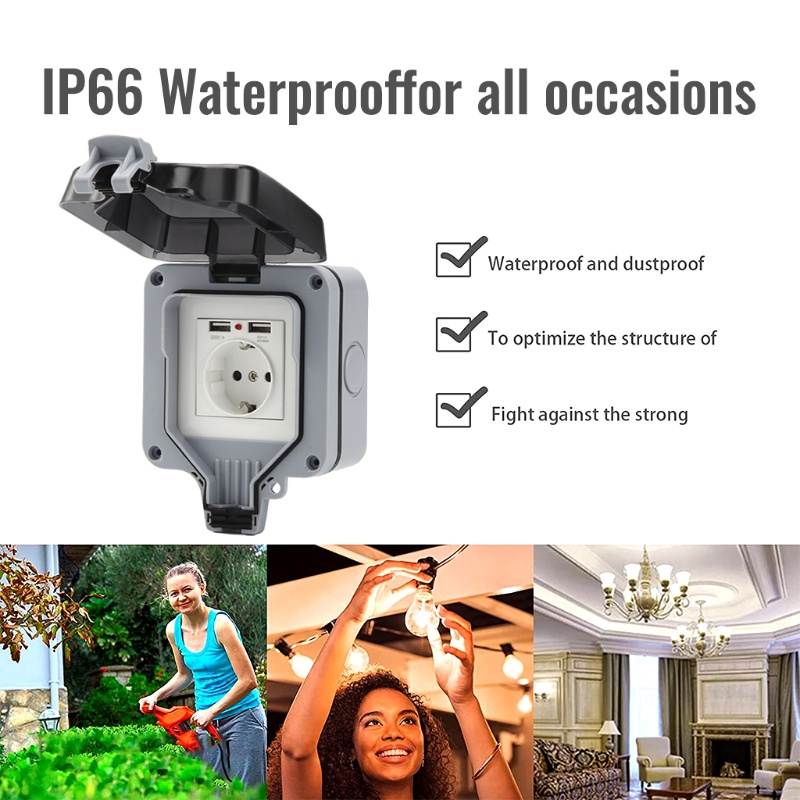 Ổ Cắm Điện Gắn Tường Chống Thấm Nước IP66 Tiện Dụng