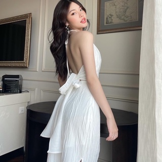 Đầm maxi đi biển cổ yếm hở lưng xẻ tà váy dự tiệc đi chơi dạo phố HATI
