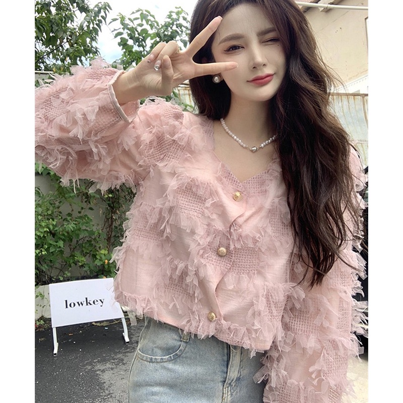 Áo Kiểu Tay Dài Phối Tua Rua Thiết Kế Hợp Thời Trang