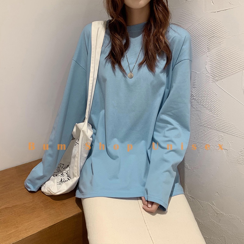 [ 9 Màu ] Áo Thun Tay Dài Trơn From Rộng Nam Nữ- TTD31  - Chất Phông Cotton Mềm Mát - Form Unisex Oversize &lt; 75kg
