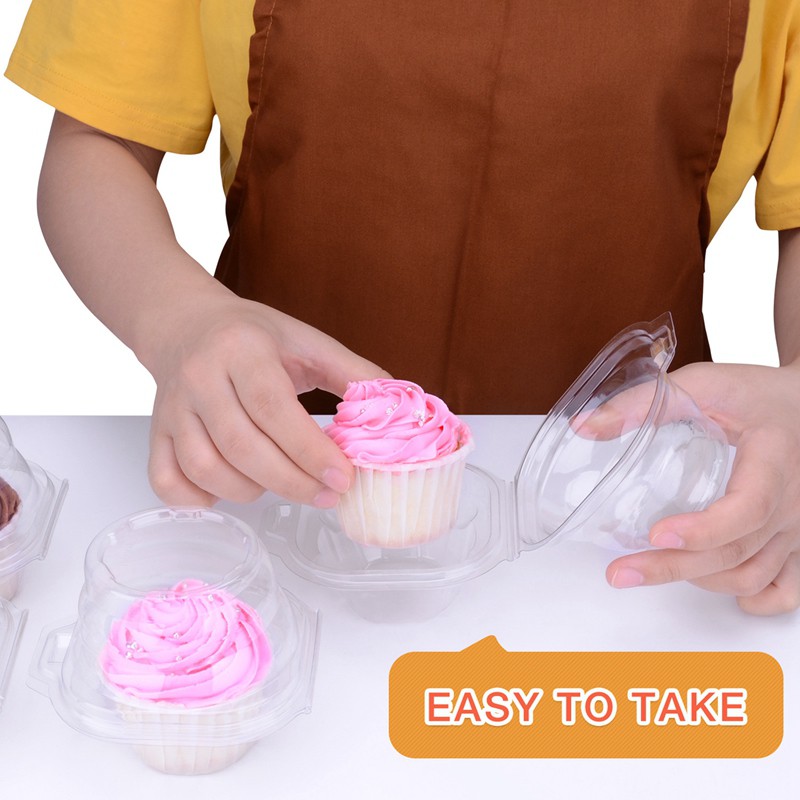 50 Pack Individual Cupcake Containers Disposable with Connected Lid Stackable Single Cupcake Boxes Clear Muffin Holders