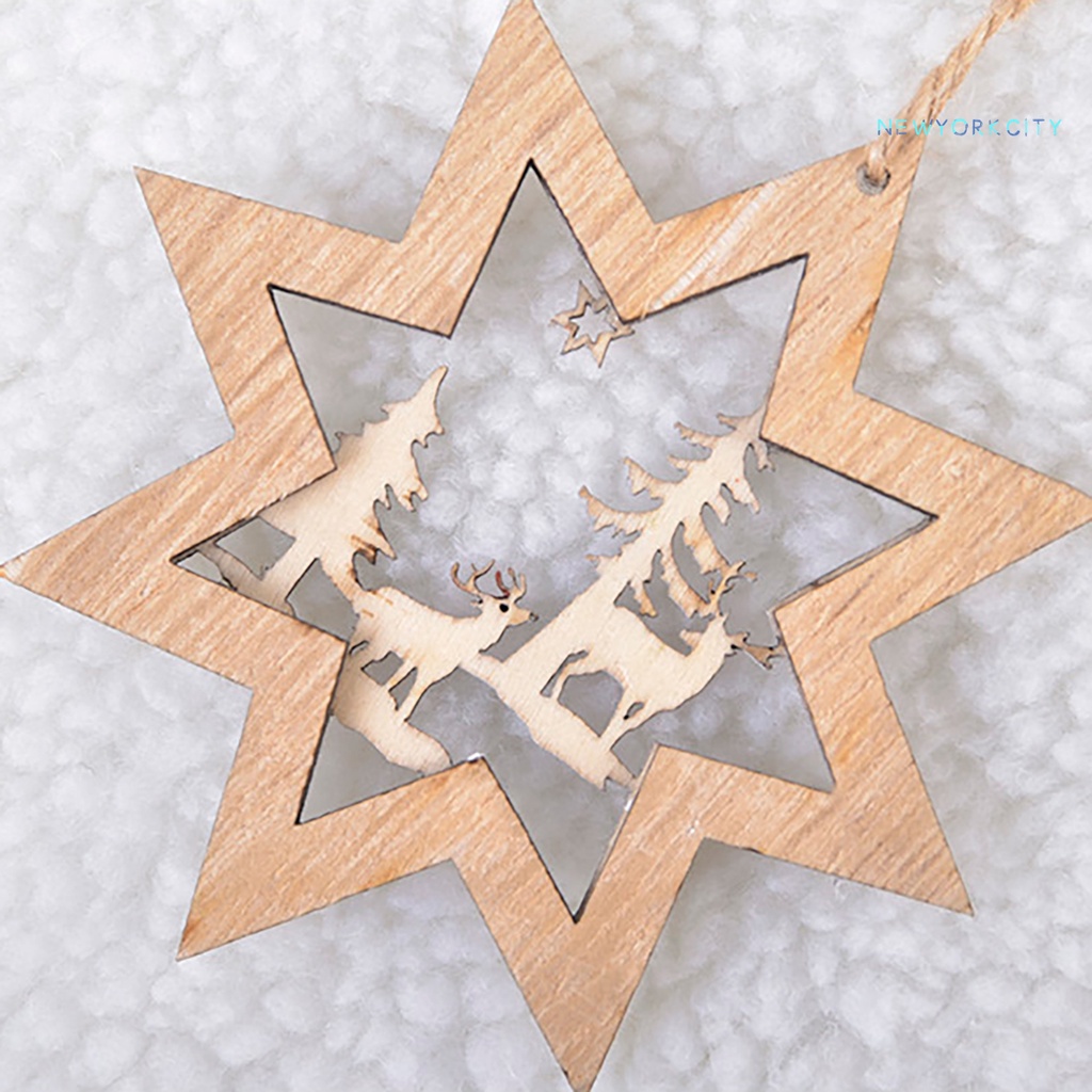 Phụ Kiện Treo Trang Trí Giáng Sinh Hình Ngôi Sao Hai Lớp Bằng Gỗ