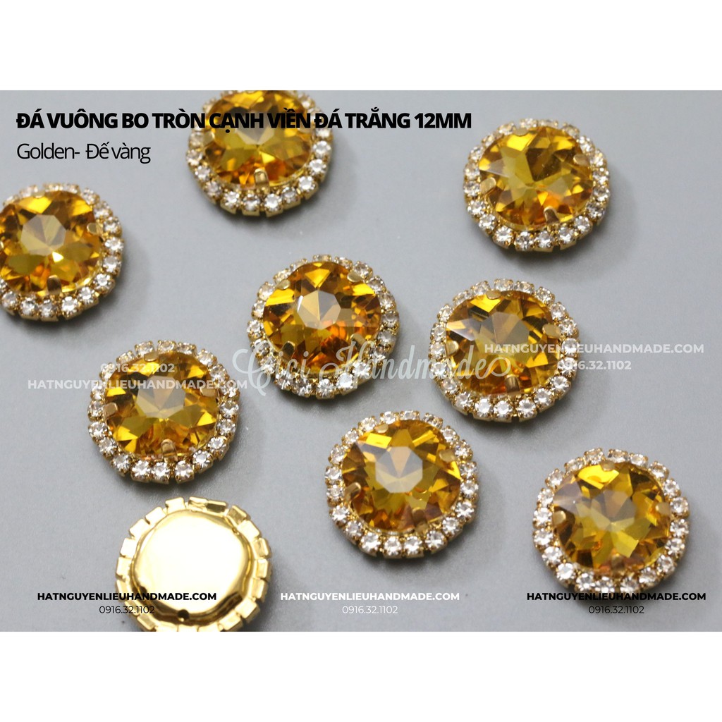 Đá vuông bo tròn cạnh viền đá trắng đế bạc12mm (2/2) Cici Handmade chuyên hạt đá hạt pha lê hạt cườm hạt trang sức DIY