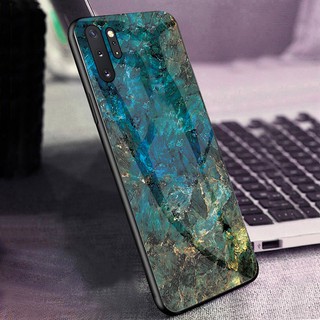 For Samsung Galaxy Note 10 Plus/10+ Glossy Marble Pattern Hard Tempered Glass Soft Frame Phone Case
