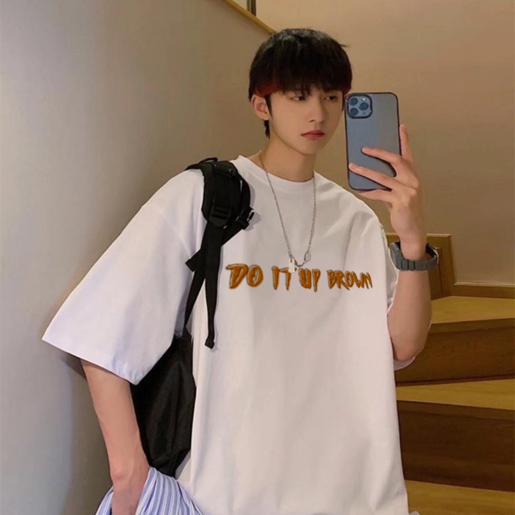 Áo phông tay lỡ form rộng unisex - Áo thun cotton local brand cặp đôi nam nữ cổ tròn màu trắng MY DNA Do It Up Brown