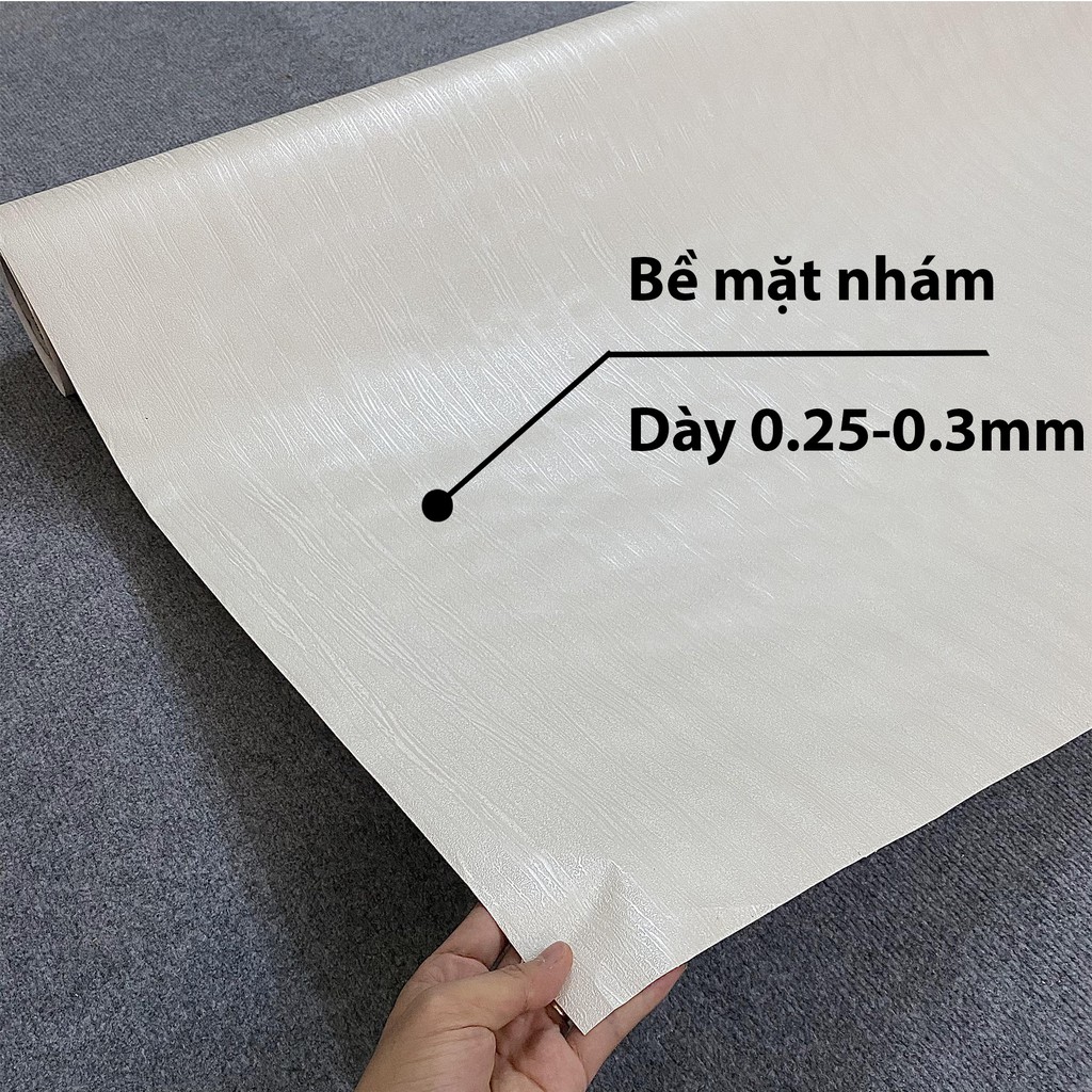 1m x khổ 60cm | Giấy đề can dán tường phòng ngủ vân nổi 3D, Decal miêng dán tường hàn quốc màu kem trắng