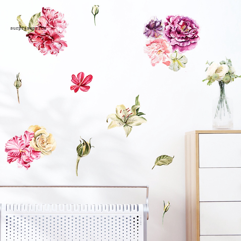 Decal dán tường Họa Tiết Hoa Mẫu Đơn Bằng PVC Trang Trí Phòng Ngủ