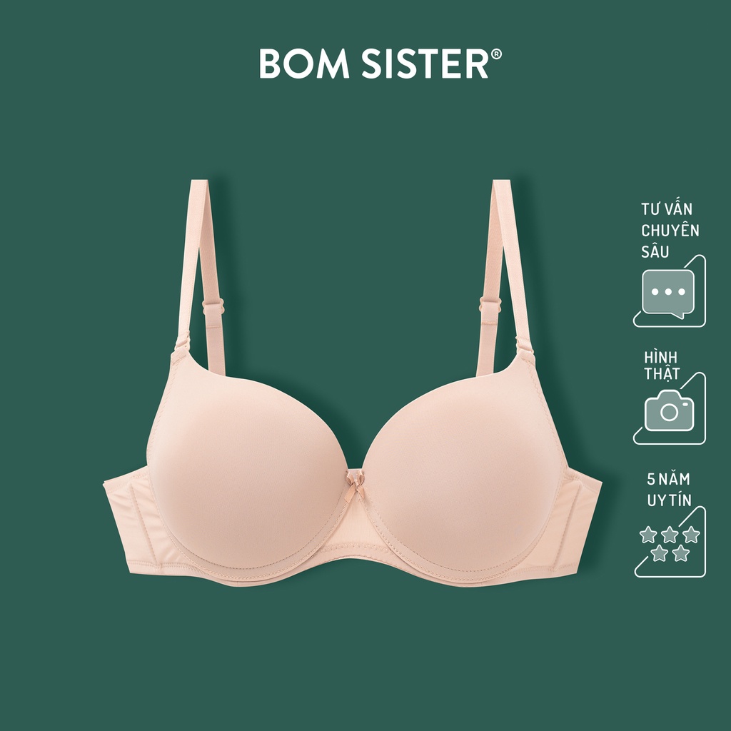 Áo lót mút dày có gọng thun lạnh màu trơn siêu nâng tạo khe ngực chữ V BOMSISTER MU1001