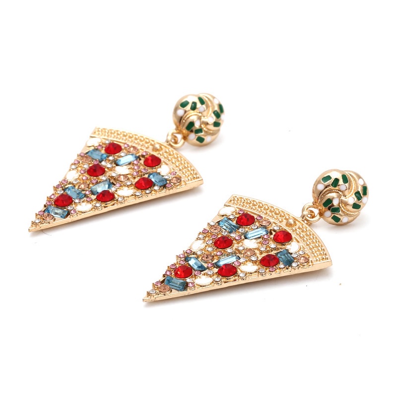 Khuyên tai Pinkdudu PD695 hợp kim dáng dài kiểu bánh pizza đính đá nhiều màu sắc thời trang cho nữ