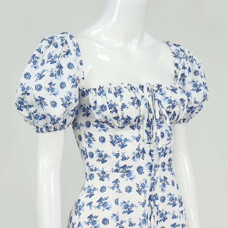 DUNEA Đầm Maxi Tay Phồng Phối Ren Hoa Thiết Kế Xẻ Tà Cao Xinh Xắn Dành Cho Nữ