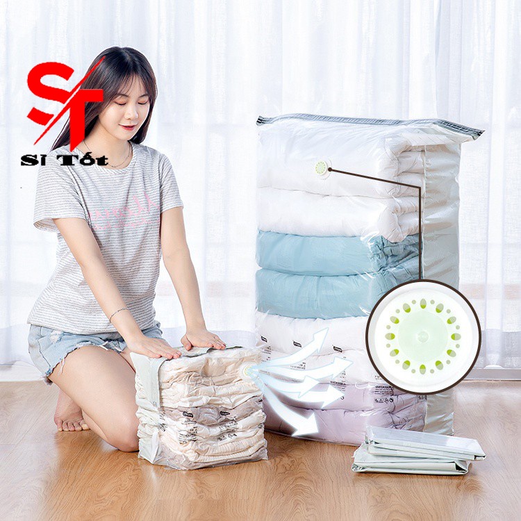 Túi Hút Chân Không Bảo Quản Chăn Màn Quần Áo Dùng Tay Nén Giúp Gọn Gọn Chống Ẩm Mốc