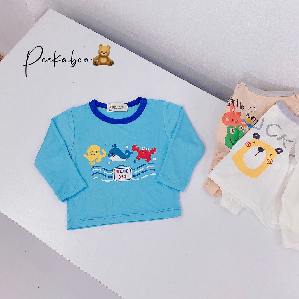 Áo dài tay thun lạnh cổ tròn họa tiết con vật cho bé Peekaboo