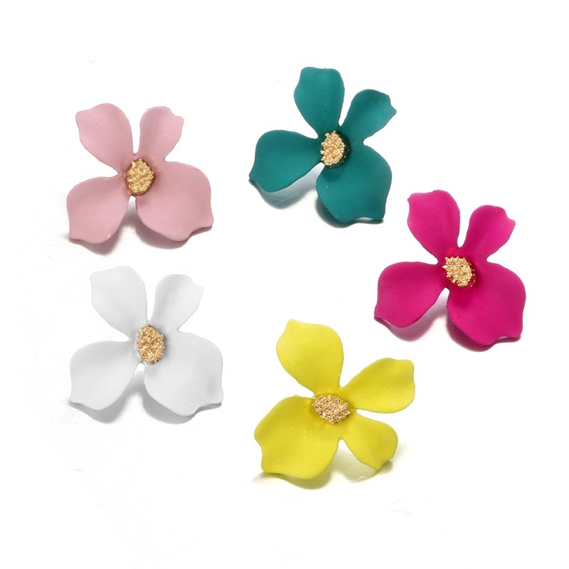 Sweet Painting Flower Earrings/ Colorful Petal Geometric Stud Earrings/ Temperament Four-petal Stereo Flower Ear Studs
