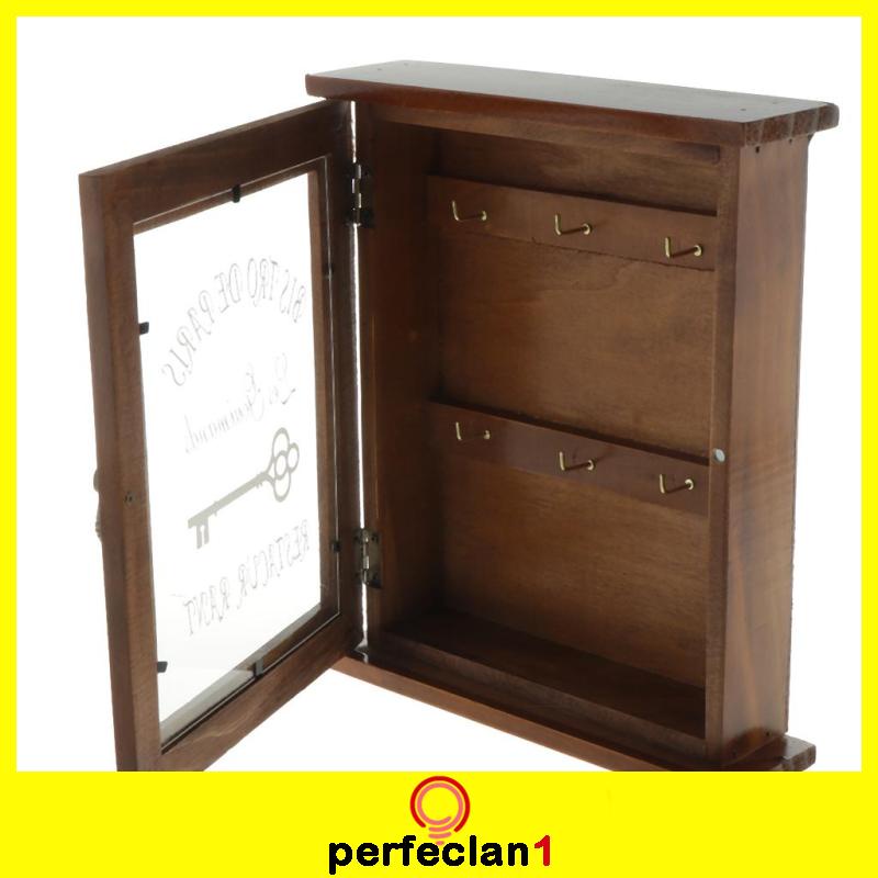 Tủ Đựng Chìa Khóa Bằng Gỗ Vintage Có Móc Treo Kích Thước 21x6x25cm. - Màu Nâu