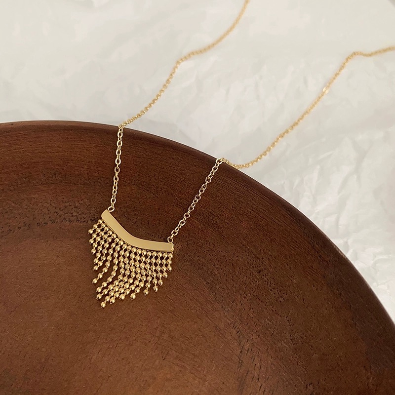Dây Chuyền Thép Titan Mạ Vàng Hồng 18K Mặt Hình Quạt Đính Đá Thời Trang Cho Nữ