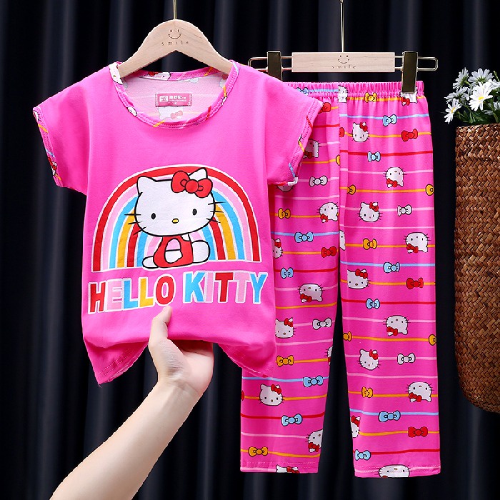 Bộ Đồ Ngủ Tay Ngắn Chất Liệu Cotton In Họa Tiết Hoạt Hình Xinh Xắn Cho Bé