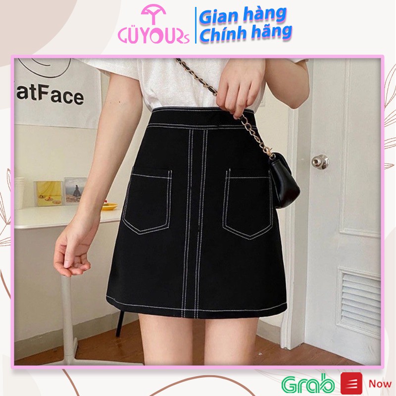 [QUÀ TẶNG Dây buộc tóc] Chân váy chữ A ngắn chỉ viền trơn thiết kế trẻ trung kiểu dáng đẹp GUYOURs CVN113