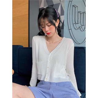 áo len mông cardigan dài tay phối 2 túi (2266#)