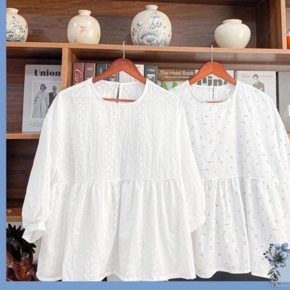 Áo babydoll xô thêu hoa siêu điệu.Áo babydoll kiểu cách thêu hoa tay bồng siêu xinh