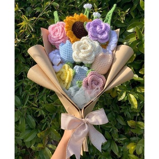 Hoa vĩnh cửu - bó hoa len handmade gồm nhiều loại hoa