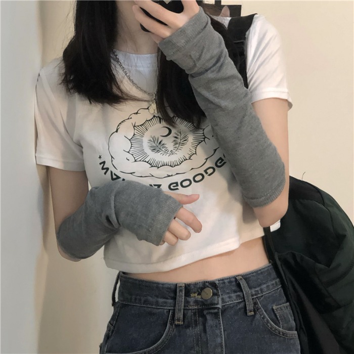 Áo croptop tay ngắn in họa tiết thời trang phong cách Hàn Quốc cho nữ