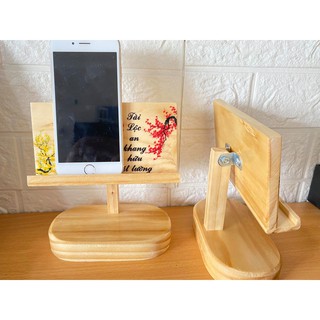 Giá đỡ điện thoại đa năng bằng gỗ có in thư pháp