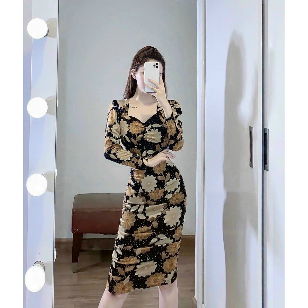 Đầm Ôm Body Tay Dài In Hoa Màu Sắc Nhã Nhặn Thật Sự Phù Hợp Để Tới Công Sở, Đi Làm