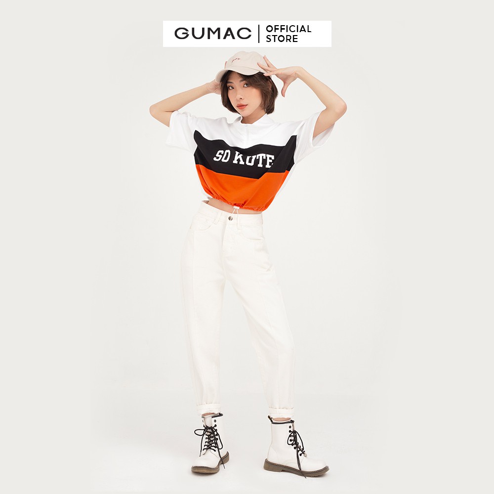 Áo thun nữ phối dây kéo GUMAC phong cách unisex năng động ATB461