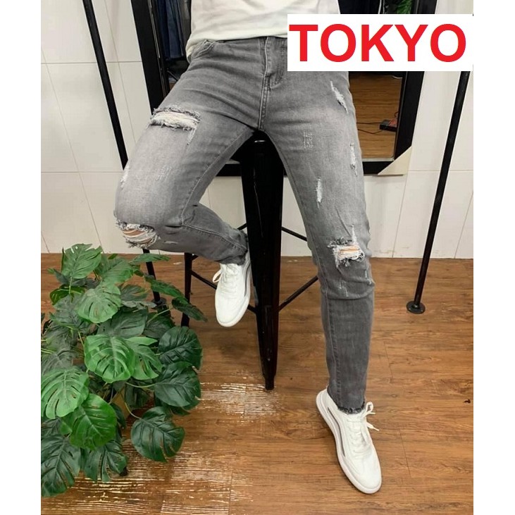 QUẦN JEAN NAM RÁCH MÀU XÁM CHẤT BÒ CO GIÃN CAO CẤP VS075 TOKYOSHOP | BigBuy360 - bigbuy360.vn