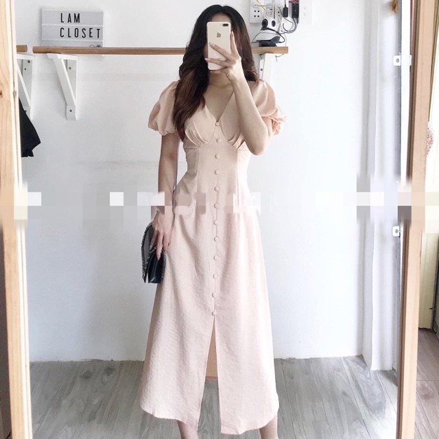 Đầm Nút Bọc Tay Bí 3 màu TT