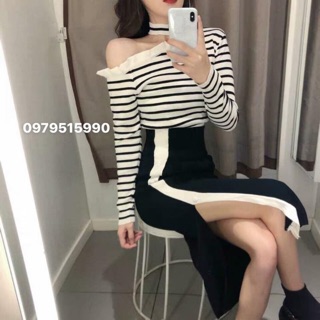 Áo len kẻ ngang đen trắng