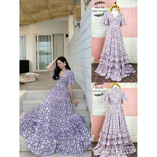 (miễn phí chỉnh váy) maxi hoa nhí tay tiên váy xoè tiểu thư vintage dễ thương đi tiệc đi biển du lịch chụp ảnh sống ảo