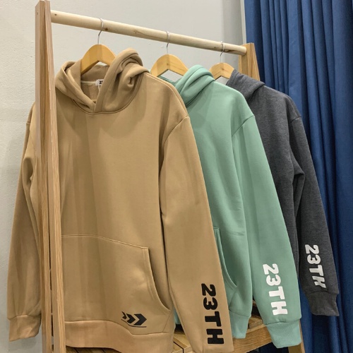 Áo hoodie nam nữ form rộng 23TH Unisex nỉ bông cao cấp be xanh xám, áo nỉ sweater có mũ rộng 2 lớp phong cách Hàn Quốc.