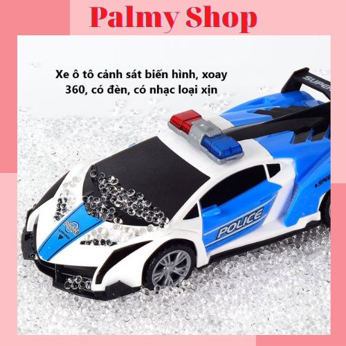 Đồ chơi máy bay, xe ô tô cảnh sát biến hình, xoay 360, có đèn, có nhạc loại xịn