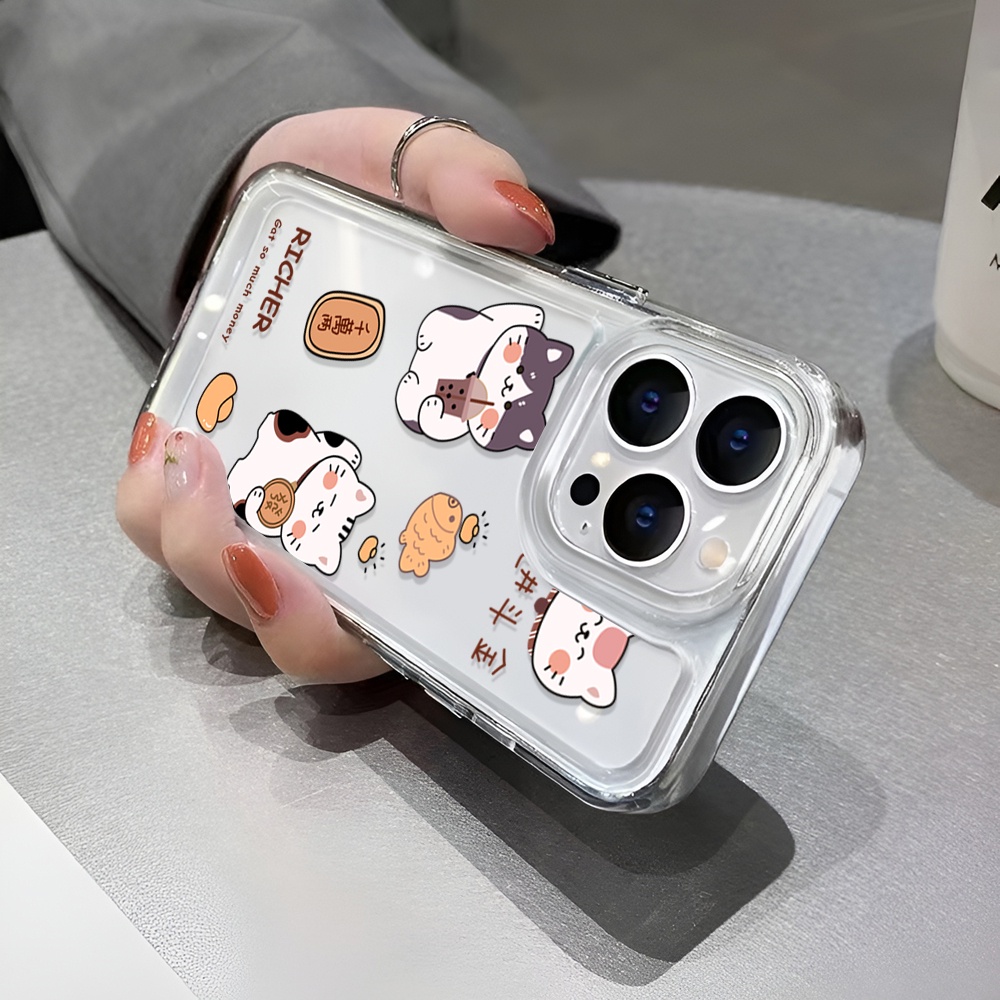 Ốp Điện Thoại Trong Suốt Hình Mèo May Mắn Cho iphone 14 Plus 11 13promax 12 7Plus X XS Max 7 8 SE 2020