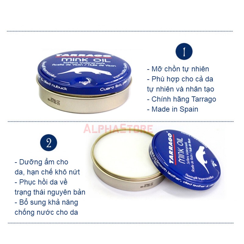 Mỡ Chồn Đánh Giày Tarrago Mink Oil 100ml - Dầu Chồn Bảo Dưỡng Đồ Da, Giày Dép, Túi Xách, Áo Da, Ví, Sofa, Nội Thất Ô Tô