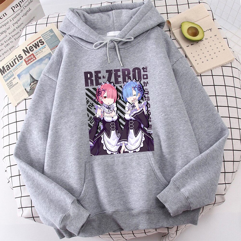 Áo Hoodie Chui Đầu Họa Tiết Hoạt Hình Re:Zero Restarting Life From Zero In New World Kawaii Manga Streat