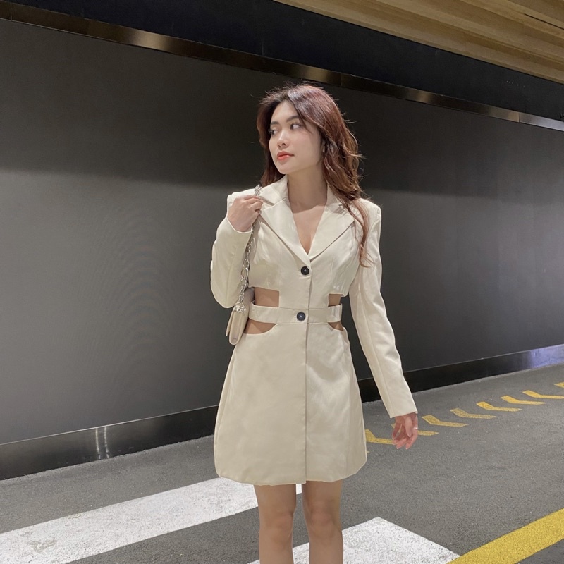 Váy blazer cut-out nữ ET.TEE form đứng dáng chất polyester đủ size màu kem A1922