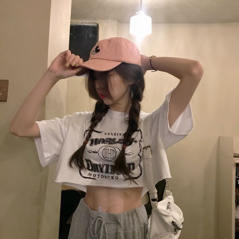 Áo Croptop Ngắn Tay Dáng Rộng Xinh Xắn Theo Phong Cách Hàn Quốc Dành Cho Nữ