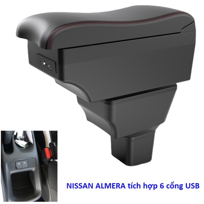 Hộp tỳ tay ô tô Nissan Almera đa năng tích hợp 6 cổng USB