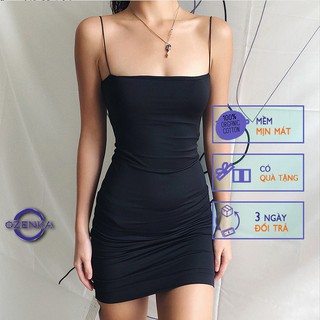 Váy 2 dây ôm body sợi bún sexy dự tiệc chất thun gân OZENKA ,  đầm ngắn gợi cảm đẹp mát màu đen trắng size dưới 52 kg