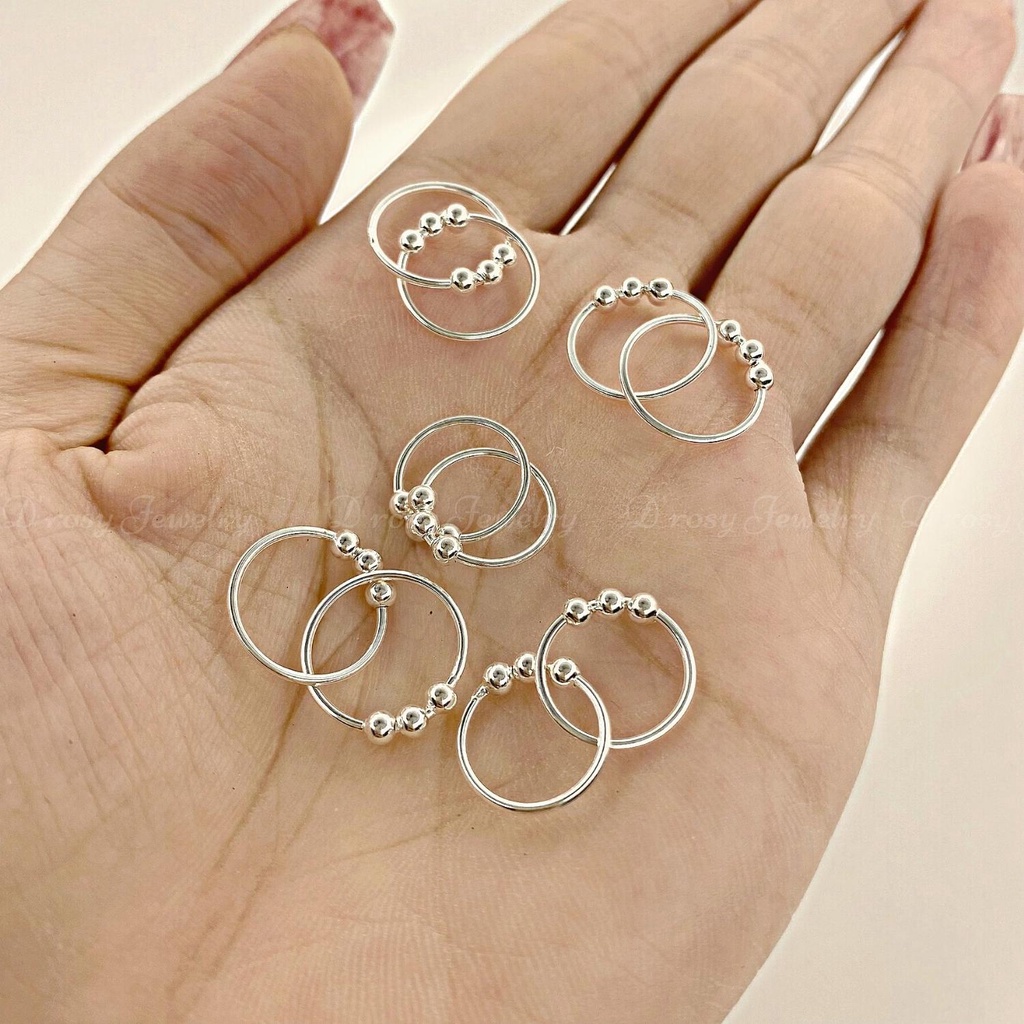 Vòng tàu mix 3 bi nhỏ trẻ em và người lớn đường kính 1 cm đeo được bạc ta nguyên chất