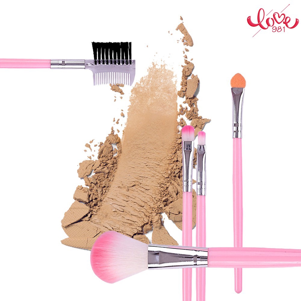 [Hàng mới về] Set 5 cọ trang điểm tông màu hồng đáng yêu nhỏ gọn dễ mang theo
