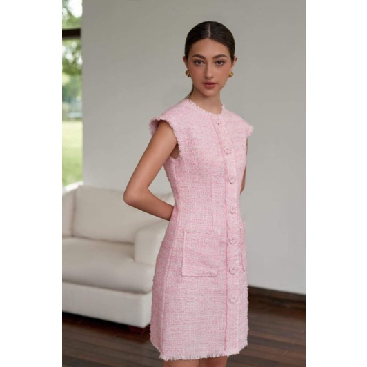 Vải dạ tweed hồng